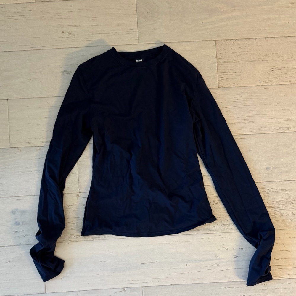 SKIMS Long-Sleeve Crewneck Top - Navy Blue